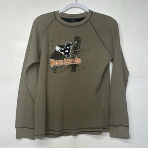 Faded Glory mens XL Light Green  Waffle Knit Long Sleeve Graphic Thermal Shirt